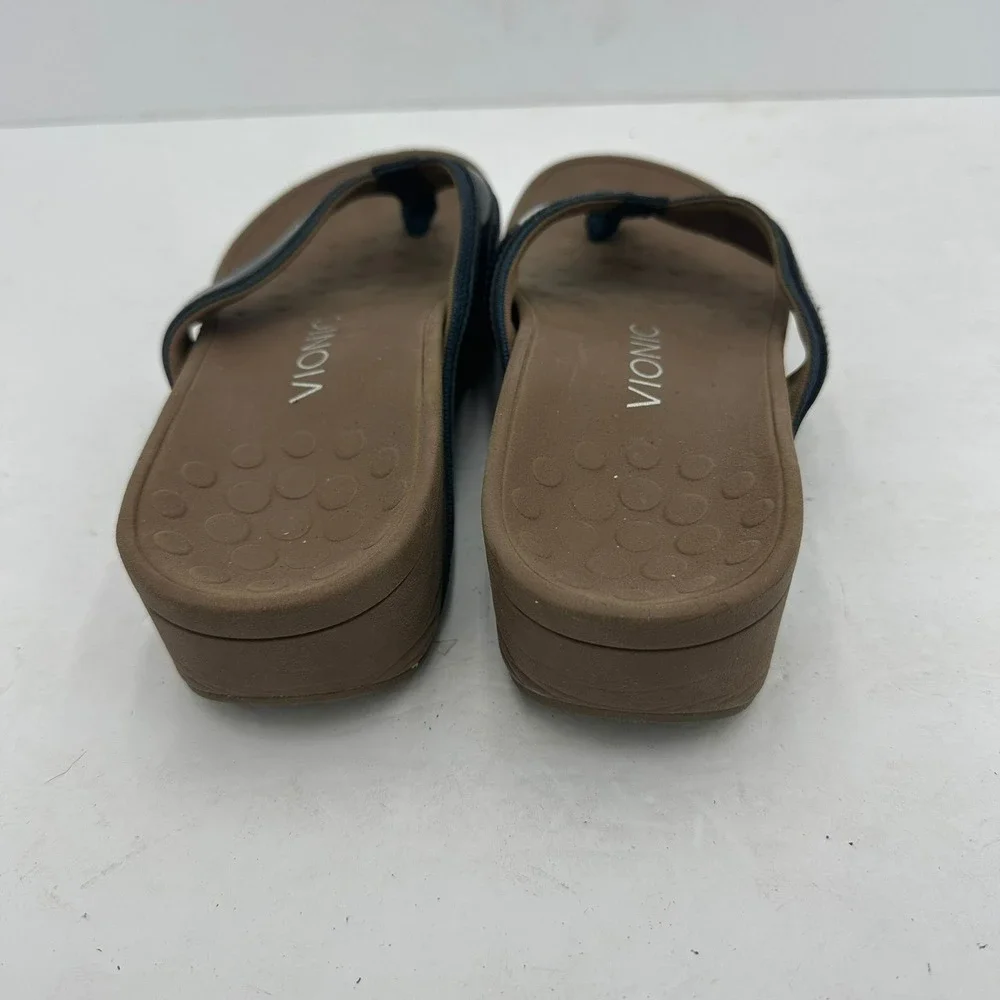 Vionic High Tide Navy Brown Platform Wedge Sandals Womens Size 6 Flip Flops